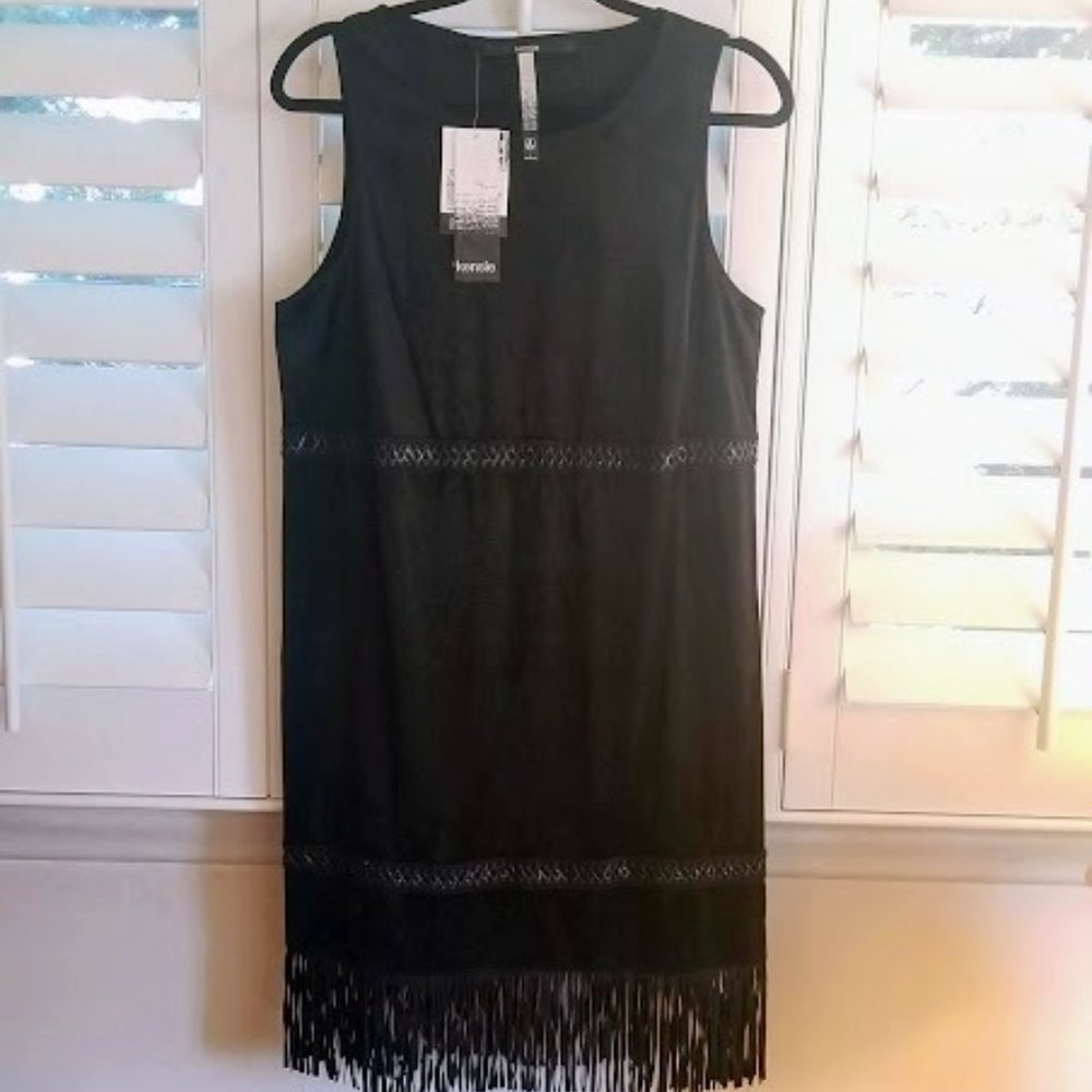 NWT | Stylish | Faux Suede | Black | Fringe Bottom | Sleeveless | Size: L